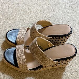 Ann Taylor Black and Tan Wedge Sandals